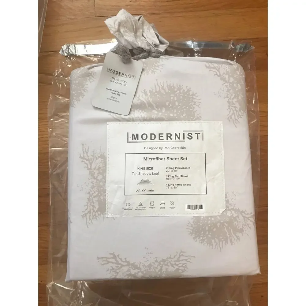 Modernist by Ron Chereskin Sheet Set Sz King Taupe & White NWT